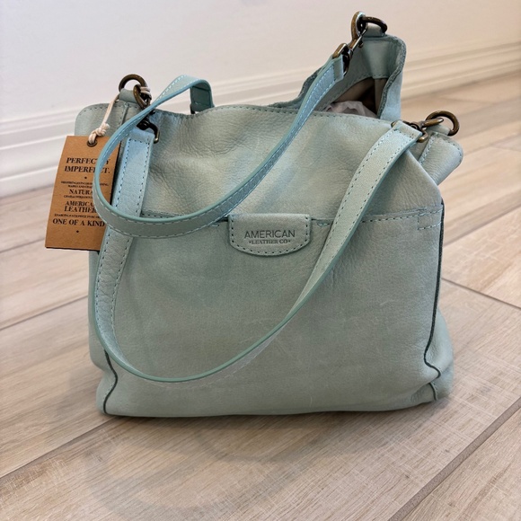 American Leather Co. Handbags - NWT American Leather Co.  genuine leather hobo bag in a light blue/mint color,